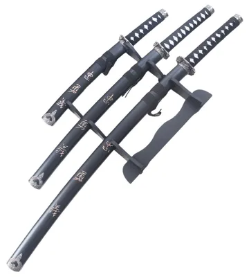 Produktbild von Set 3 Katanas aus Holz Katana Wakizashi Tanto Schwert Samurai Schwert Japanisches Katana + Präsentationsständer