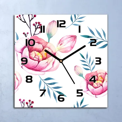 Produktbild von Wanduhr Echt-Glas-Küchenuhr Aquarell Blumen Quarz Lautlos 30x30 Deko Bilder