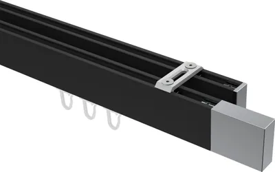 Produktbild von Interdeco Innenlaufstange / Gardinenstange mit Innenlauf Schwarz / Chrom, Typ Smartline Lox (Quader) Deckenmontage, 14x35 mm 2-läufig, 120 cm