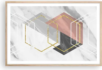 Produktbild von Gerahmtes Poster - Rahmen in heller Eiche - Zahlen Weiß Golden - 91,5x61 cm - Wand Bild - Wanddeko - Wandbilder - Kunstposter - Wandposter - Bilderrahmen - Bilder - Kunstdruck - P2NAA91x61-5087