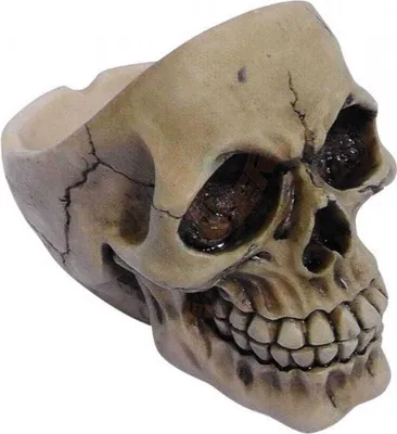 Produktbild von Skelett Totenkopf Aschenbecher aus Kunststein - handbemalt