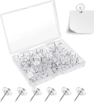 Produktbild von 150 Stück Transparente Reißzwecken, Mit 16mm Kopf Flache Reißnägel, In Aufbewahrungsbox, Ideal Für Pinnwand Büro Schule Und Zuhause, Inklusive Pinnwandnadeln Und Heftzwecken Weiß
