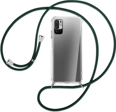 Produktbild von Handykette Backcover-Schutzhülle mit Band (Metall silberfarben) für Xiaomi Redmi Note 10 5G - dunkelgrün