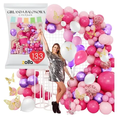 Produktbild von Ballongirlande Schmetterlinge rosa lila Luftballons zum Geburtstag 1. Geburtstag xxl 133St