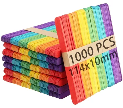 1000 bunte Holz-Lutscherstäbe 114x10 mm, 6 Farben, Bastelstäbe