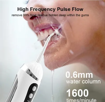 Produktbild von Elektrische Munddusche 3 Reinigungsmodi USB-aufladbar Wasserdicht IP65 Munddusche 4 Düsen Tragbare Zahnspülgeräte
