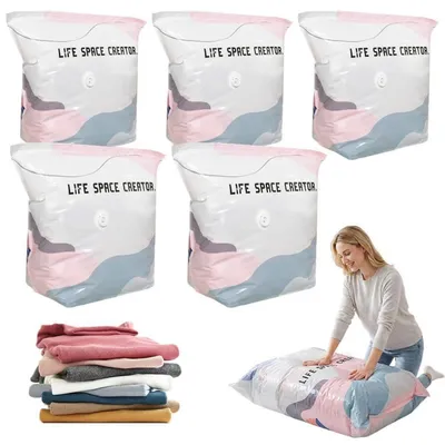 Image de Sacs de rangement sous vide pour vêtements, oreillers, couettes, lot de 5, dimensions : 70 x 50 x 30 cm
