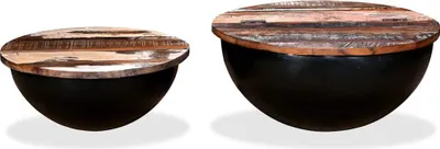 Produktbild von vidaXL 2-tlg. Couchtisch-Set Altholz Massiv Schwarz Schalenform