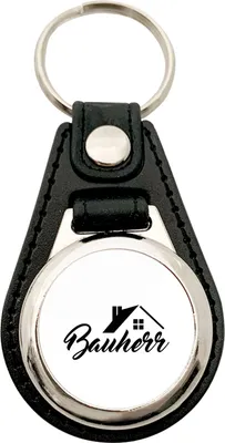 Produktbild von Huuraa Schlüsselanhänger Bauherr Metall mit Kunstleder Schlüsselring Einkaufswagenchip Geschenkidee