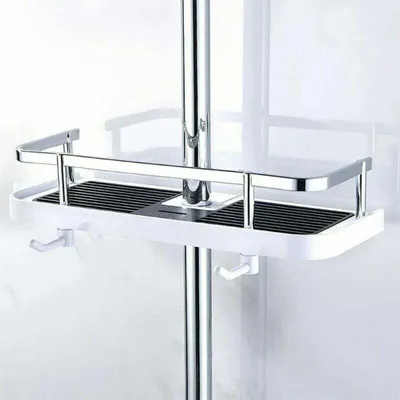 Produktbild von Verstellbares Duschregal zur Wandmontage, Aufbewahrungskorb für Badezimmer und Küche, flexibler Schlauchmontage, rostfreier Duschbehälter aus Metall, praktisch