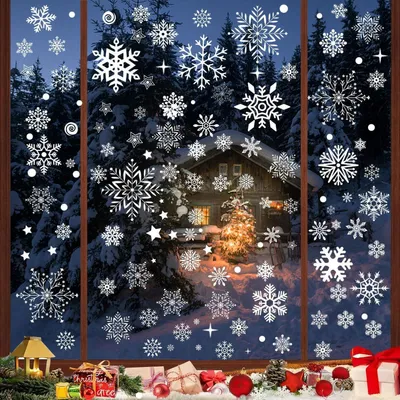 Productafbeelding van Kerstdecoraties voor ramen, 254 stuks, PVC-sneeuwvlokken, herbruikbaar, wit