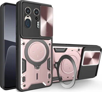 Produktbild von Handyhülle für Motorola Edge 50 Ultra/Moto X50 Ultra Dual-Layer Stoßfest Rüstung Hülle mit Dia Kameraschutz und Kreisförmig Ring Ständer Roségold