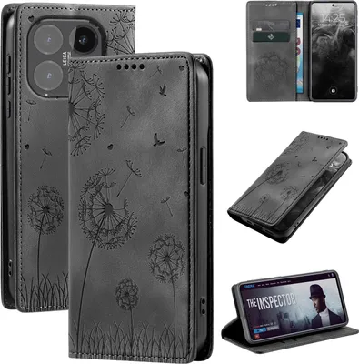Produktbild von Handyhülle für Xiaomi 15T RFID Schutz Klapphülle Case Cover Design Blume Pusteblume Schutzhülle Farbe: Schwarz