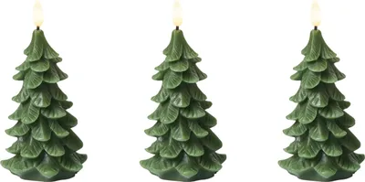 Produktbild von BELIANI LED-Kerzen 3er Set Grün Echtwachs Tannenbaum mit Flackernder Flamme Flackerlicht Batteriebetrieben Indoor Weihnachtsbeleuchtung LED-Stumpenkerzen