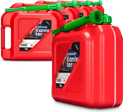 Produktbild von DQ-PP Kraftstoffkanister mit flexiblem Ausgießer | 5x 10 Liter | Rot | Benzinkanister Reservekanister | UN-Zulassung Dieselkanister