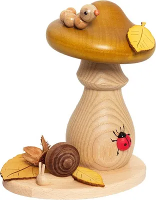 Produktbild von Drechslerei Kuhnert - Räucherfigur Pilz Grünling - Größe ca. 14cm, für Räucherkerzen Größe M (Standard) - 36002