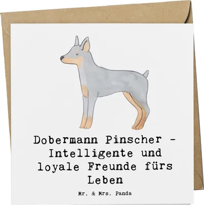 Produktbild von Mr. & Mrs. Panda Grußkarte Dobermann Pinscher Freund - Weiß - Geschenk, faltkarte, Hunderassen, Klappkarte, intelligente Hunde, anlasskarte, Hunderasse, Glückwunschkarte