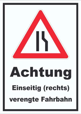 Produktbild von Schild Achtung Verengte Fahrbahn rechts A2 Rückseite selbstklebend