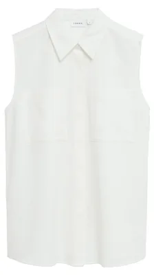 Produktbild von Comma Damen Bluse Ärmellos Weiß Leinenmix Hemdkragen Relaxed Fit Gr. 38