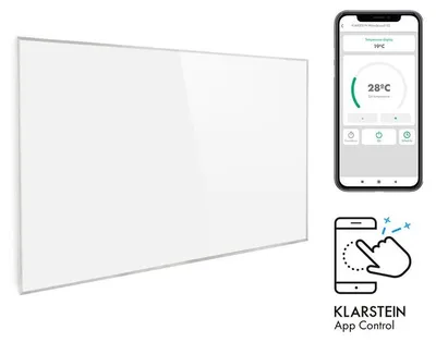 Obrázek produktu pro Klarstein Infračervený ohřívač s termostatem, 960 W elektrický ohřívač, inteligentní domácí nástěnný infračervený ohřívač, IR s ovládáním IoT/WiFi aplikací, ohřívač vlhkých místností, nástěnný ohřívač bez CO2