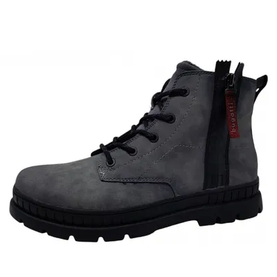 A single gray Bugatti boot is shown against a white background.