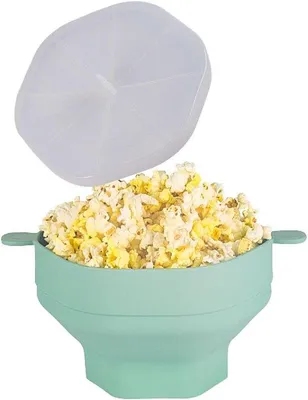 Productafbeelding van Siliconen popcornmachine voor de magnetron, met handvat, blauw, draagbaar, opvouwbaar, hittebestendig