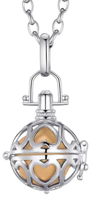 Produktbild von Morella Damen Schutzengel Halskette Edelstahl 70 cm mit Anhänger Liebesherzen und Klangkugel gold Ø 16 mm in Schmuckbeutel