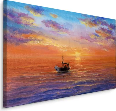 Produktbild von Fabelhafte Canvas LEINWAND BILDER 120x80 cm XXL Kunstdruck Meer Boot Sonnenuntergang