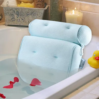 Obrázek produktu pro Polštář do vany, velmi měkký polštář na podporu krku a zad ve vaně, rychleschnoucí polštář do vany a vířivky, lze prát v pračce - světle modrý