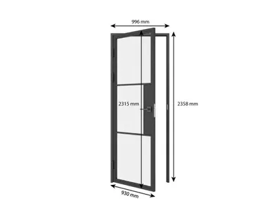 Maßzeichnung einer Glas-Zimmertür mit Höhen- und Breitenangaben