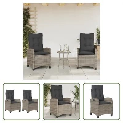 Produktbild von The Living Store Gartensessel mit Kissen 2 Stk. Verstellbar Grau Poly Rattan