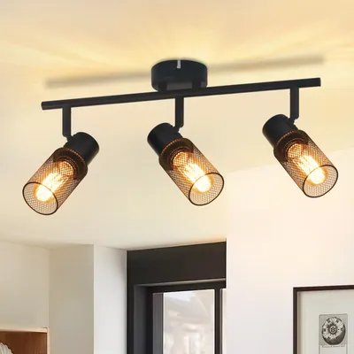 Produktbild von ZMH Deckenleuchte Schwarz Metall 3 Flammig Vintage E27 Deckenstrahler Deckenlampe Drehbar 330° Eckig Innen für Flur Wohnzimmer Schlafzimmer Küche