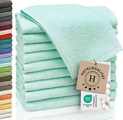 Produktbild von 10er Set Gästetücher, Baumwolle, 30x50 cm, 420g/qm, mint (hellblau)