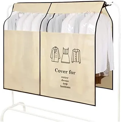 Produktbild von Staubdichter Kleidersack, atmungsaktiv, 120 x 120 cm, dickerer Kleidersack, lang, staubdicht, feuchtigkeitsbeständig, Kleiderständer, transparentes Fenster mit Klettverschluss (beige)