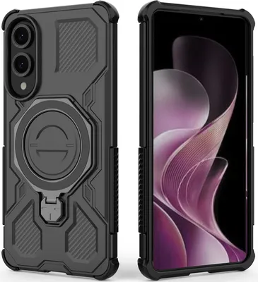 Obrázek produktu pro Odolný kryt na mobil pro Samsung Galaxy S25 Edge, robustní pouzdro s prstenovým stojánkem, magnetický držák a stojánkem Černý