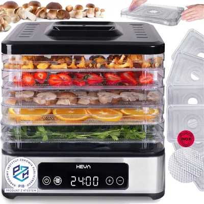 Zdjęcie produktu dla HEVA NIVA Suszarka do grzybów żywności 450 W 6 sit stal nierdzewna Timer LED