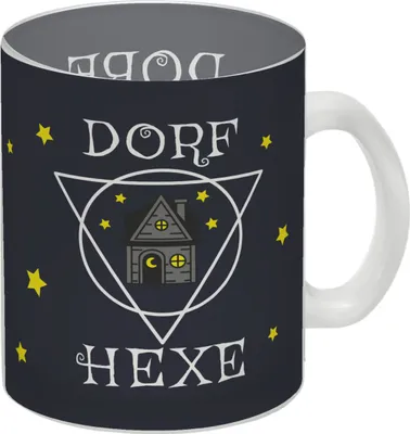 Produktbild von Dorfhexe Glas Tasse mit Hexenhaus Motiven