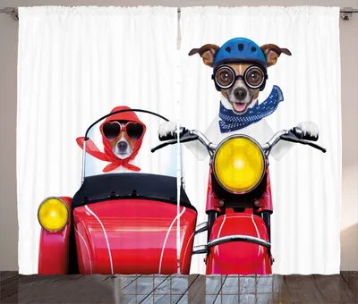 Produktbild von ABAKUHAUS Dog-Treiber Rustikaler Vorhang, Lustige Hunde auf dem Fahrrad, Wohnzimmer Universalband Gardinen mit Schlaufen und Haken, 280 x 225 cm, Mehrfarbig