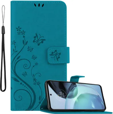 Obrázok produktu pre Cadorabo kryt pre Motorola MOTO G72 in FLORAL BLUE Ochranný kryt v kvetinovom dizajne s magnetickým zapínaním, funkciou stojana a slotmi na karty Flipové puzdro Flower Cover Etui Handy Klapp Hülle Book Tasche
