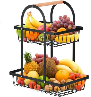 Imagen del producto de Cesta de frutas de 2 niveles con estantes desmontables para la cocina