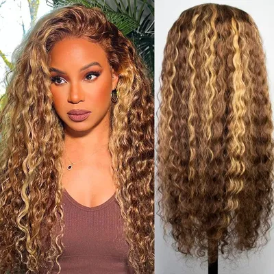Produktbild von Lace Front Perücke aus Menschenhaar mit tiefen Wellen und Highlights 18 Zoll