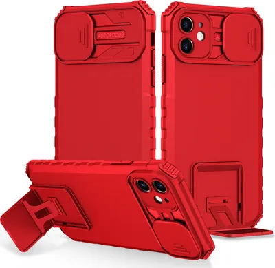 Produktbild von iPhone 11 Hülle, Dual Layer Ständer Schutzhülle mit Schiebe Kamera Schutz für iPhone 11 Rot