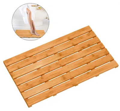 Productafbeelding van Bamfan bamboe-houten badmat voor een luxueuze doucheomgeving – Antislip badmat voor de badkamer