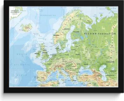 Produktbild von MuchoWow® MuchoWow® Gerahmtes Poster Karte - Europa - Geographie 40x30 cm - Poster mit zchwarzem Bilderrahmen - Kunstposter - Wanddekorationen