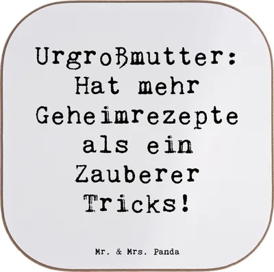 Produktbild von Mr. & Mrs. Panda untersetzer personalisiert Urgroßmutter Schätze - Weiß - Geschenk, Geschenke, Bierdeckel, bedruckt, Familientradition, Personalisierte, Kochen, Rezepte
