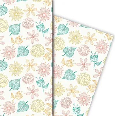 Produktbild von zartes Geschenkpapier mit Sommer Blumen, gelb - G8195, 32 x 48cm