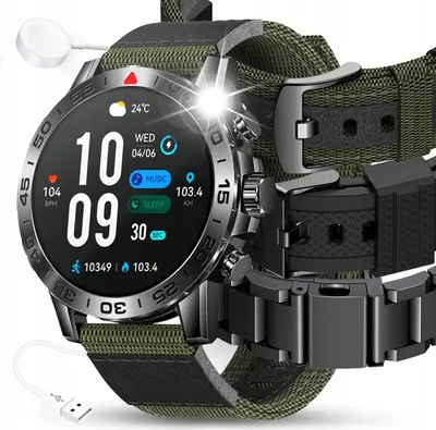 Zdjęcie produktu dla Smartwatch Zegarek Męski Menu Język Polski Rozmowy Czarny Premium + 3 Paski