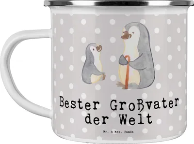Produktbild von Mr. & Mrs. Panda Teetasse Pinguin Bester Großvater der Welt - Grau Pastell - Geschenk, Teebecher, Geburtstag, Emaille Becher, Pott, Tasse, Kleinigkeit, Opa, Enkel