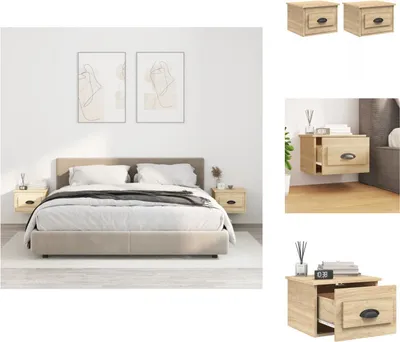 Produktbild von vidaXL Wand-Nachttische 2 Stk. Sonoma-Eiche 41,5x36x28 cm -  Nachttische