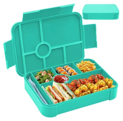Produktbild von Brotdose Kinder mit 7 Fächern, 1350ml Auslaufsichere Lunchbox Bento Box Kinder mit Besteck, Frühstücksbox, Snackbox für Schüler und Erwachsene in der Schule, im Kindergarten und auf Reisen (grün)